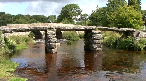 Dartmoor Ancient Clapper Bridge Stock Footage 56211076