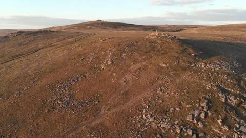 Dartmoor Brat Tor - Widgery Stone Cross - Drone tour aerial view Stock Footage 293808601