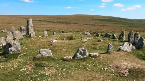 Dartmoor Down Tor - Hingston Hill Stone Circle And Row Stock Footage 205938111