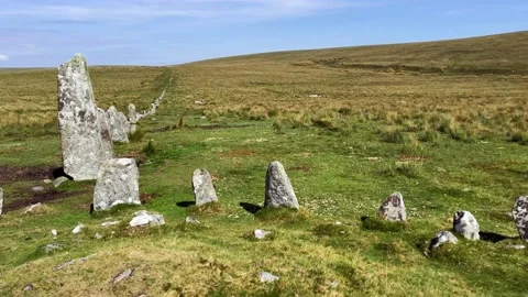 Dartmoor Down Tor - Hingston Hill Stone Circle And Row Stock Footage 205939229