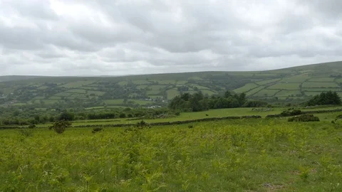 Dartmoor landscape, Devon fields Stock Footage 76529573