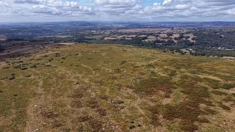 Dartmoor panoramic view in late August after the 2026 summer drought Stock Footage 342700900