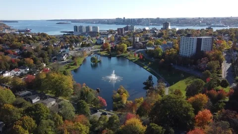 Dartmouth Aerial with Halifax Skyline in the Background Stock Footage