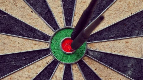 Darts into Dartboard Bullseye Shots Pt3 of 5 Stock Footage 240995553