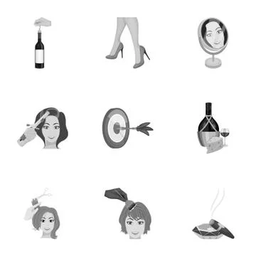 Darts, mirror with reflection, cigar in an ashtray, a bottle of champagne and Stock Illustration
