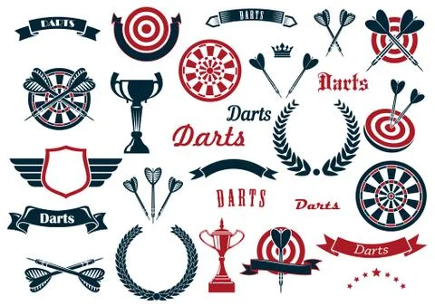 Darts sport game design elements and items Stock Illustration