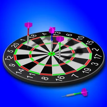 Darts stuck in the board on a blue background Stock Illustration