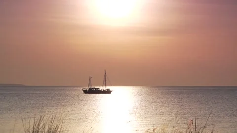 Darwin Sunset 2 Twin masted ship Stock Footage 130766350