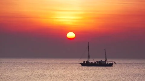 Darwin Sunset 4 twin mast ship Stock Footage 130766353
