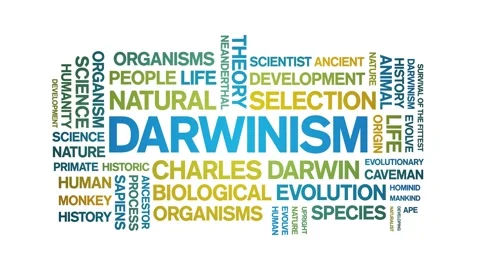 Darwinism animated word cloud,animation text kinetic typography seamless loop. Stock Footage 248958661