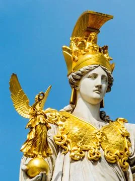 Das Parlament als Sitz der Regierung in Wien, Österreich, Athene, Göttin d. 스톡 사진