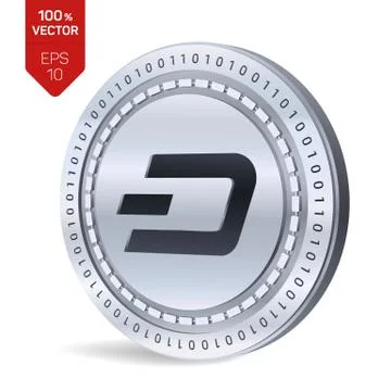 Dash. 3D isometric Physical coin. Digital currency. Cryptocurrency. Silver co Stock Illustration
