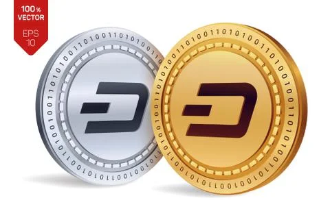 Dash. 3D isometric Physical coins. Digital currency. Cryptocurrency. Golden a Stock Illustration