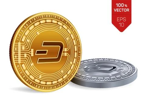 Dash. 3D isometric Physical coins. Digital currency. Cryptocurrency. Golden a Stock Illustration