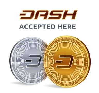 Dash. Accepted sign emblem. Crypto currency. Golden and silver coins with Das Illustrazione stock