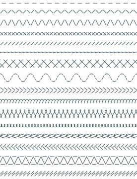 Dash border hand drawn ornament set. Ornamental geometric wavy and triangular Stock Illustration