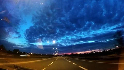 Dash Cam Driving at Sunset Blue Sky POV, Poland Europe Video stock 83504964