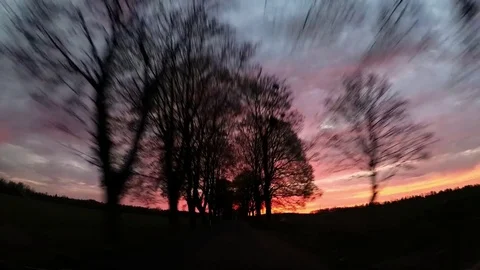 Dash Cam Driving at Sunset Red Sky POV, Poland Europe Stock Footage 83504992