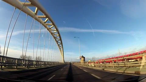 Dash Cam Driving Through Modern Bridge POV, Poland Europe Stock Photos