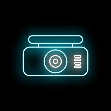 Dash cam dvr technology neon line icon glowing Stock Illustration