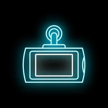 Dash camera neon glowing recording device icon Illustrazione stock