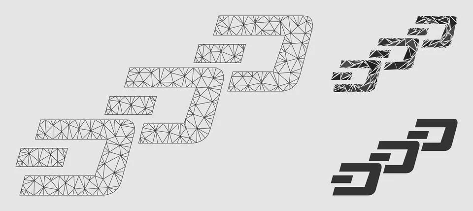 Dash Chain Vector Mesh Wire Frame Model and Triangle Mosaic Icon Stock Illustration