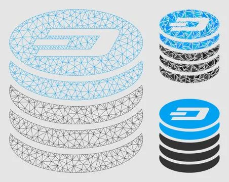 Dash Coin Stack Vector Mesh Wire Frame Model and Triangle Mosaic Icon Stock Illustration