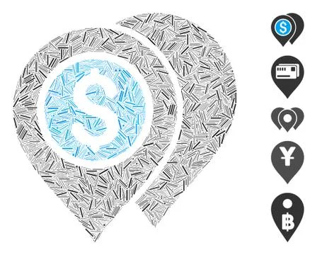 Dash Collage Bank Map Pointers Icon 스톡 일러스트