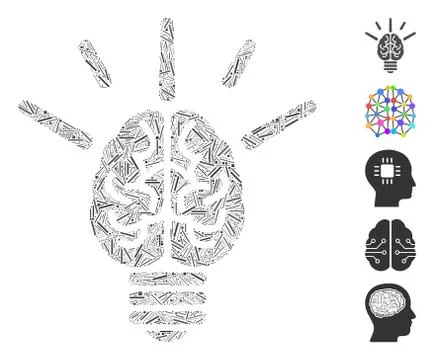 Dash Collage Brain Idea Bulb Icon Stock Illustration