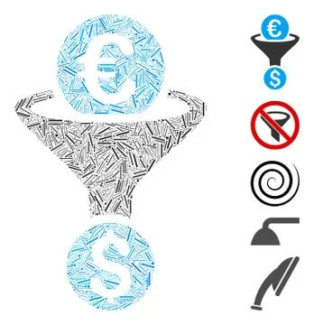 Dash Collage Euro Dollar Conversion Funnel Icon Stock Illustration
