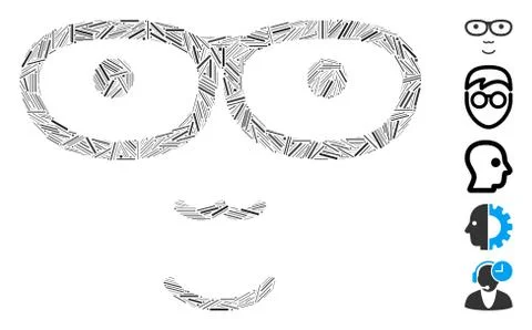 Dash Collage Nerd Face Icon Stock Illustration