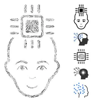 Dash Collage Neural Computer Interface Icon Stock Illustration