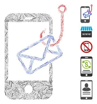 Dash Collage Smartphone Mail Phishing Icon Illustrazione stock