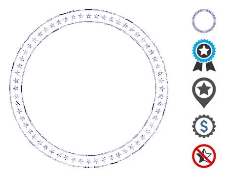 Dash Collage Star Double Circle Frame Icon Stock Illustration