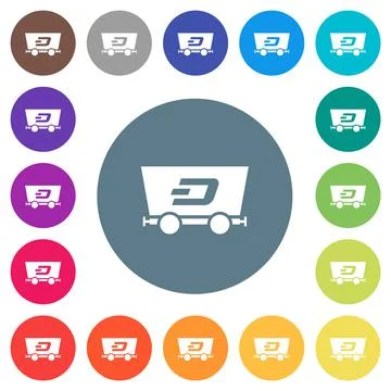 Dash criptocurrency mining flat white icons on round color backgrounds Stock-Illustration