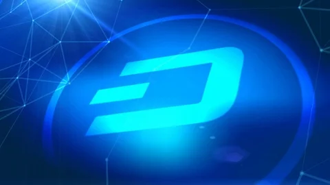 Dash cryptocurrency icon animation blue digital elements technology background Stock Footage 95945597