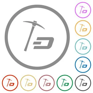 Dash cryptocurrency mining with treasure flat icons with outlines Stock-Illustration