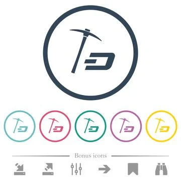 Dash cryptocurrency mining with treasure flat color icons in round outlines Stock-Illustration