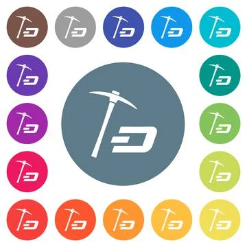Dash cryptocurrency mining with treasure flat white icons on round color back Stock-Illustration