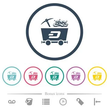 Dash cryptocurrency mining with treasure flat color icons in round outlines Stock-Illustration