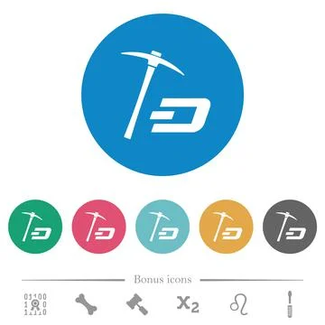Dash cryptocurrency mining with treasure flat round icons Stock-Illustration