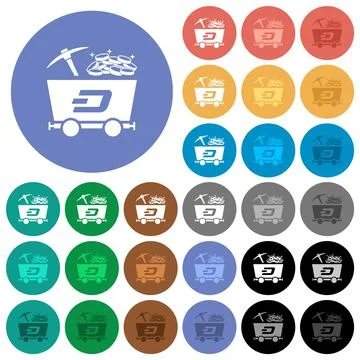 Dash cryptocurrency mining with treasure round flat multi colored icons Stock-Illustration