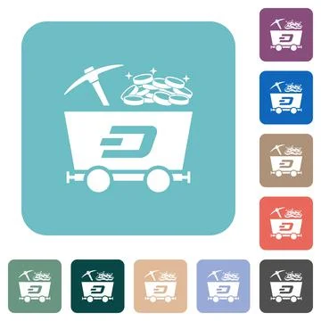Dash cryptocurrency mining with treasure rounded square flat icons Stock-Illustration