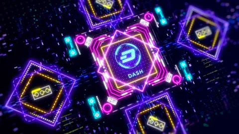 Dash cryptocurrency sign on the digital background. Financial theme Illustrazione stock