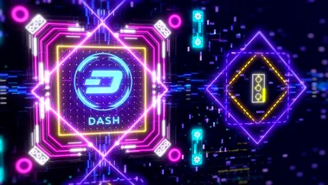 Dash cryptocurrency sign on the digital background. Financial theme Stock Illustration