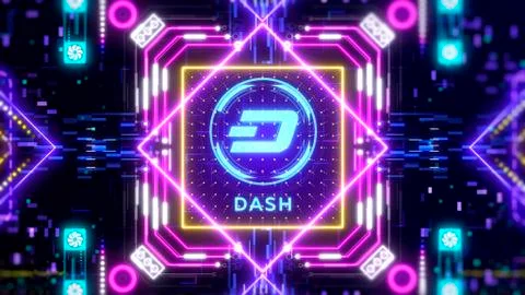 Dash cryptocurrency sign on the digital background. Financial theme Stock Illustration