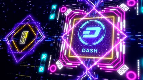 Dash cryptocurrency sign on the digital background. Financial theme Illustrazione stock