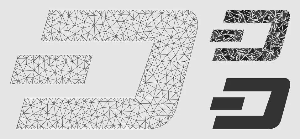 Dash Currency Vector Mesh Network Model and Triangle Mosaic Icon Stock Illustration