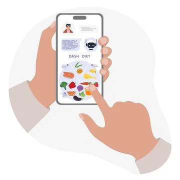 Dash diet app concept with user interface on smartphone screen showing heal.. Stock Illustration
