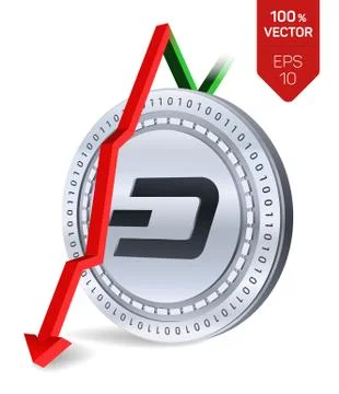 Dash. Fall. Red arrow down. Dash index rating go down on exchange market. Crypto Ilustração Stock